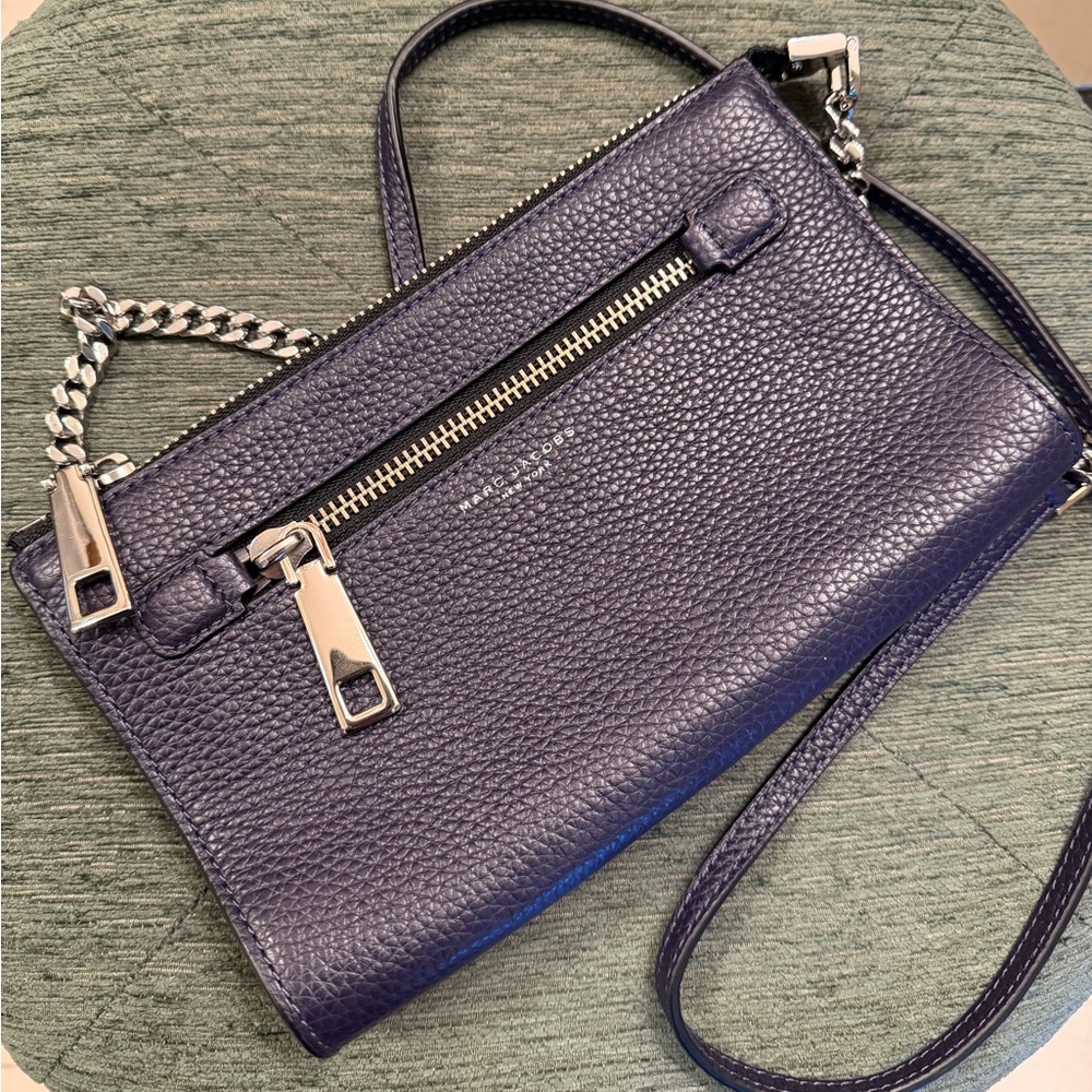 Marc Jacobs Gotham Pebbled Leather Wallet Crossbody Bag Night Shade Purple